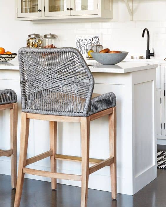grey wicker kitchen counter stool