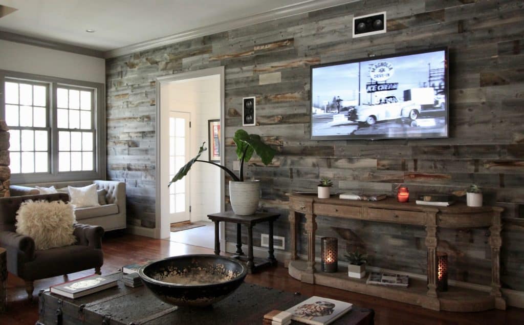reclaimed barn wood used as accent wall