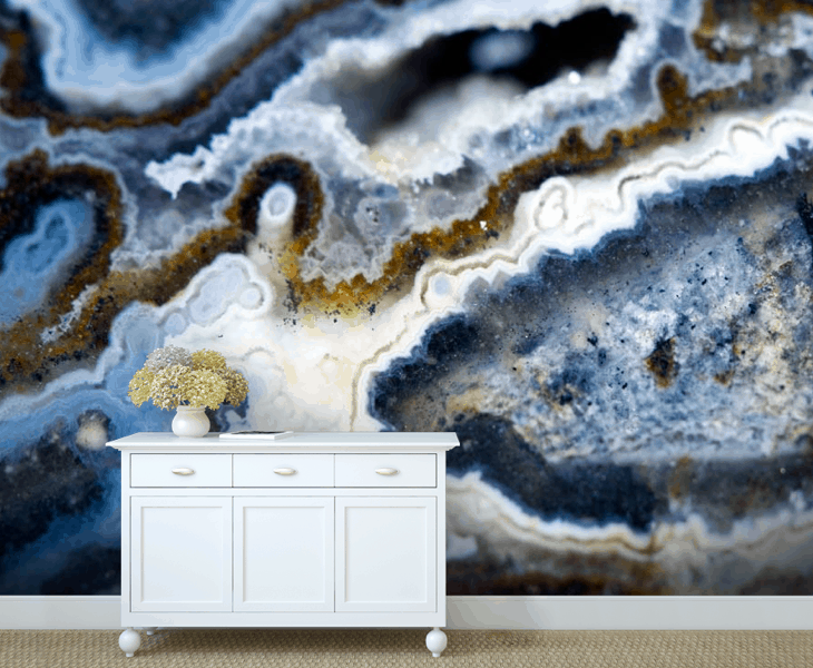 mural of blue and white agate pattern