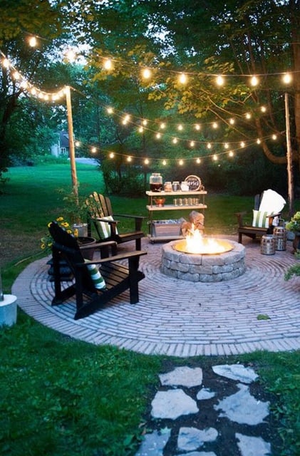 outdoor fire pit decorated for holidays
