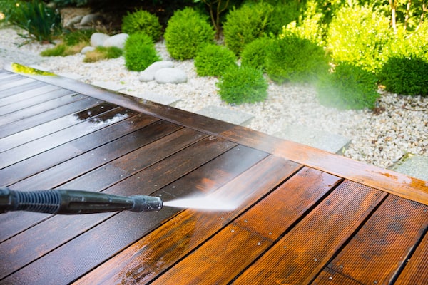 power washing wooden deck