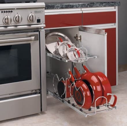 two tiered pull out unit for pans and lids