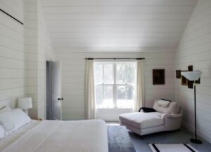 shiplap wood panelling in bedroom