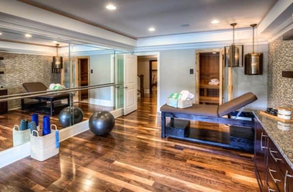 Home gym on hardwood floor deals