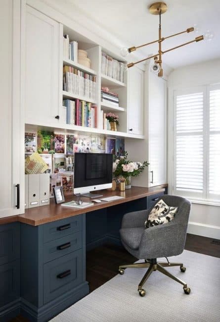 A white board or corkboard behind the desk keeps visual inspiration or reminders close by, without cluttering the work surface.