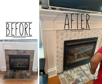 Fireplace before and after