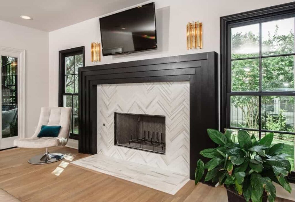 Geometric tile fireplace