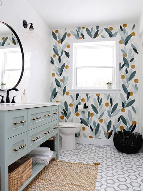 Green neutral bathroom wallpaper