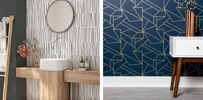 Modern bathroom with wallpaper